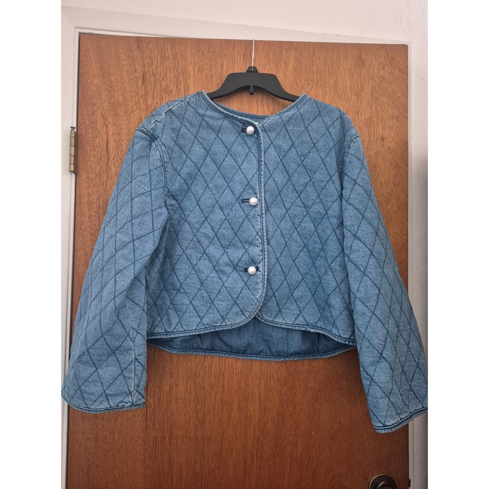 NWT Kate Spade New York x Target Blue Quilted Denim Jacket Pearl Buttons Large L